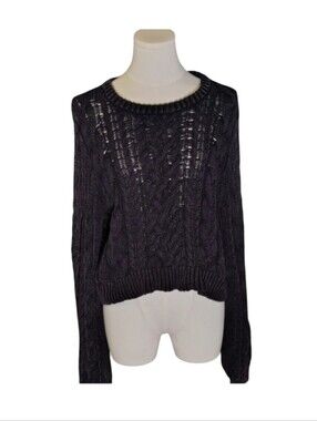 Arizona Jeans Co. Vintage Scoop Neck Deep Gray Cable Knit Sweater Size Large